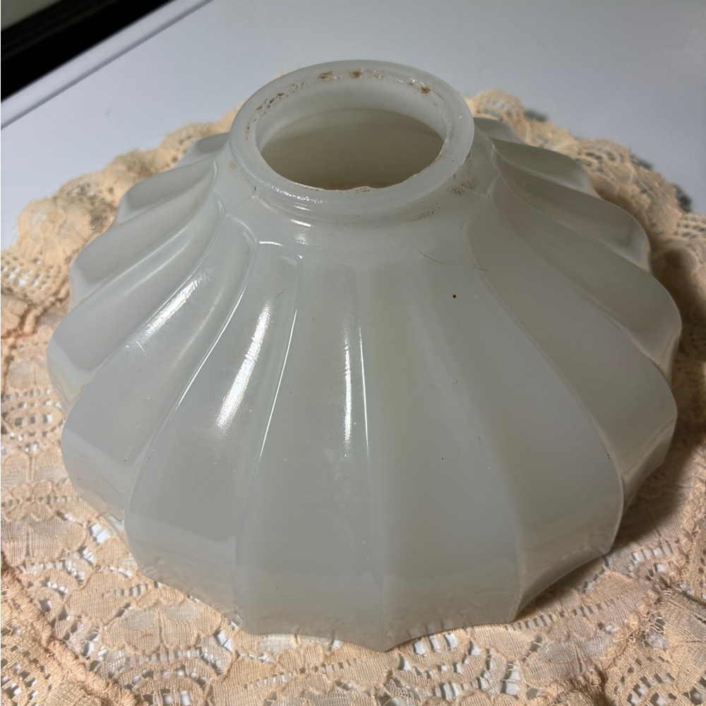 Antique Glass Lamp Shade ribbed glossy white glass